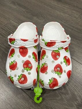 Crocs Classic Clog - White with Red Strawberry Print